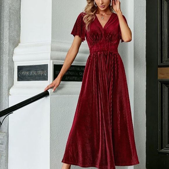 Simplee Boho Floral Maxi Dress Flowy Casual V Neck Short Sleeve Long Dress Sz S - Picture 4 of 5